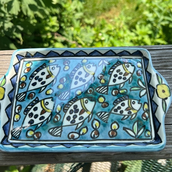 Vintage Ceramic Signed Jerusalem Tray or Dish School of Fish Preowned 6.75” L - Picture 3 of 14